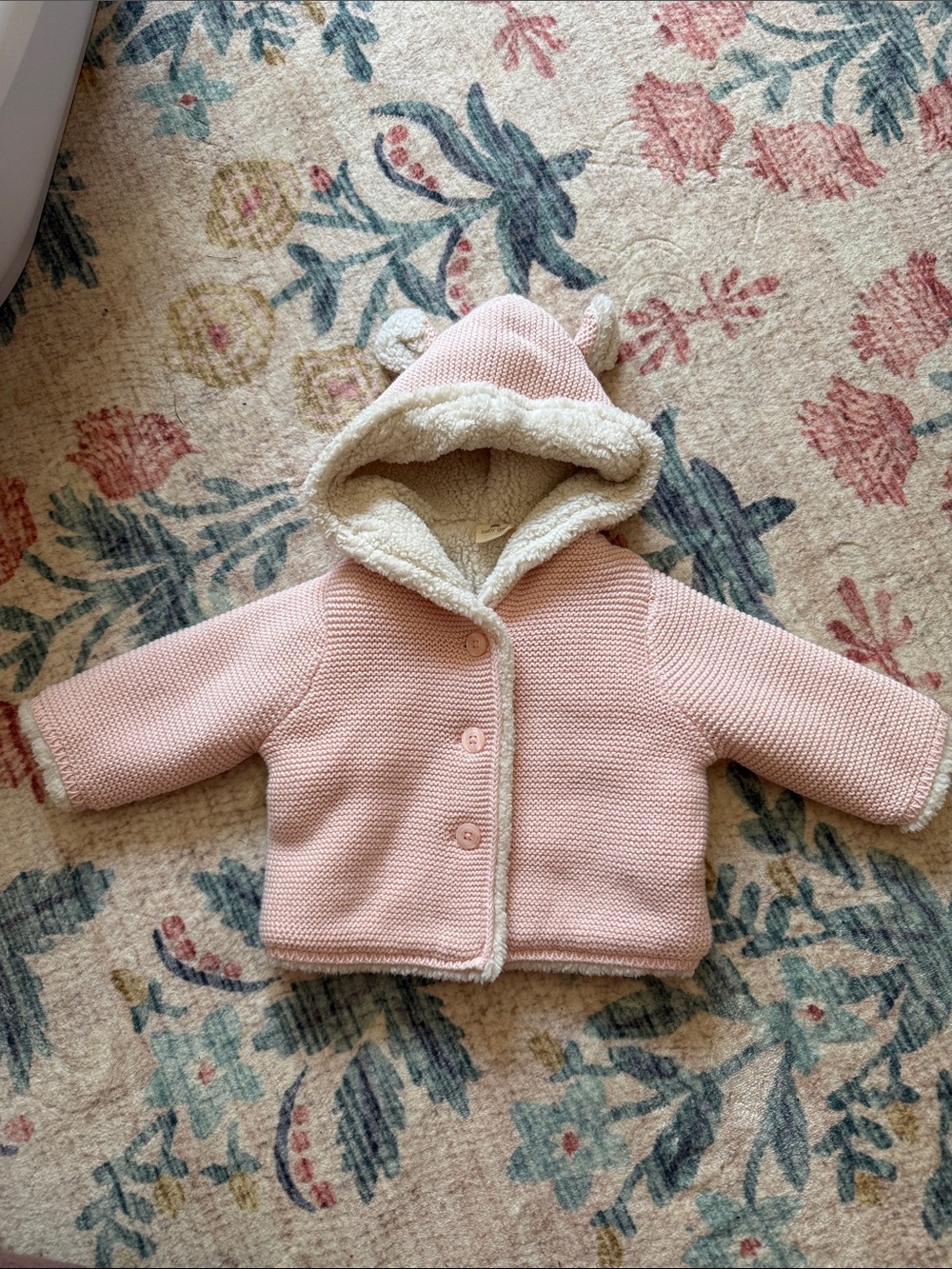 Baby Gap- 0-3 months Pink Hooded Knit Jacket with Sherpa Lining